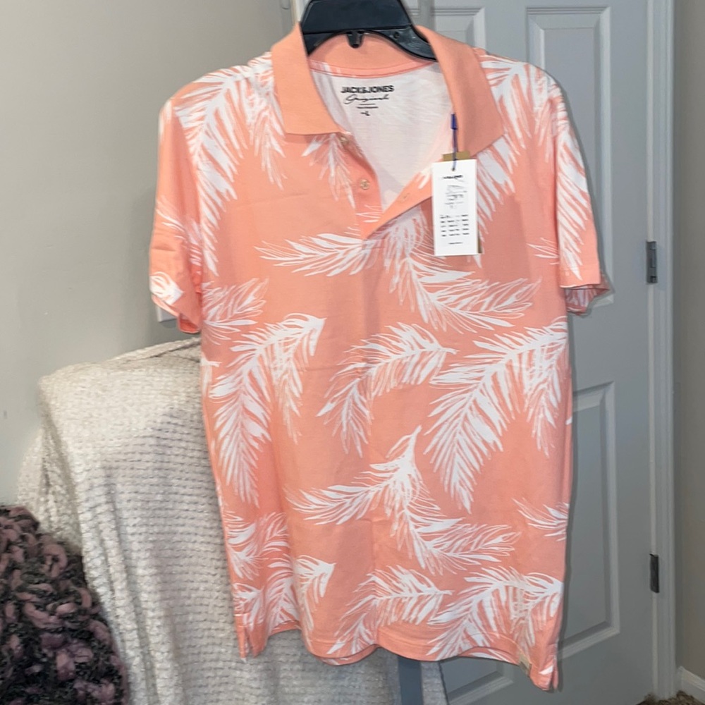 Men's NWT Jack & Jones originals, peach and white polo shirt ,size L